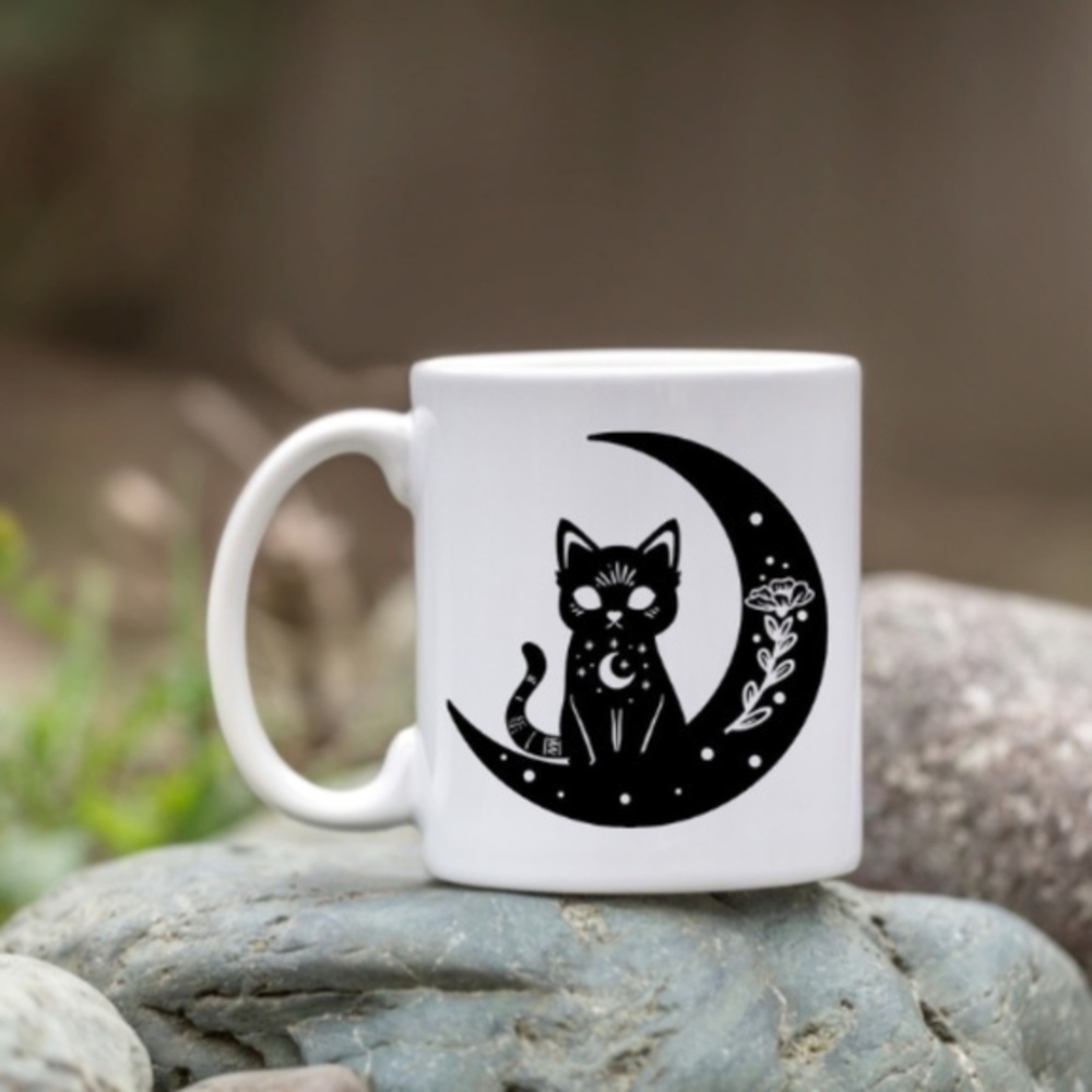 Black Cat Matching White Ceramic Coffee Mug